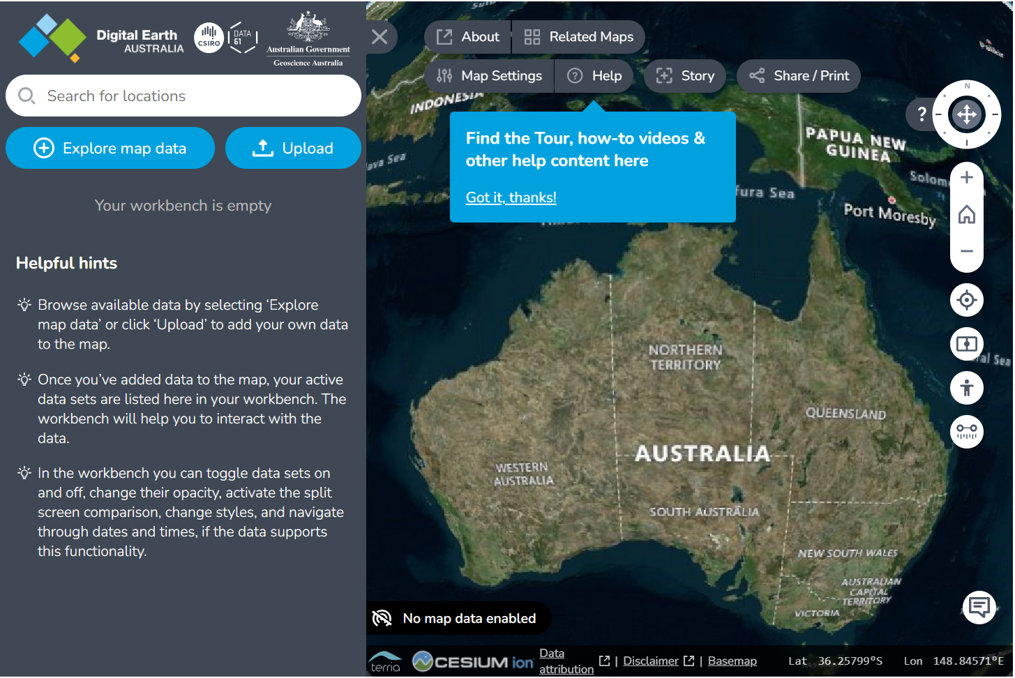 Screenshot of the Digital Earth Australia Maps application