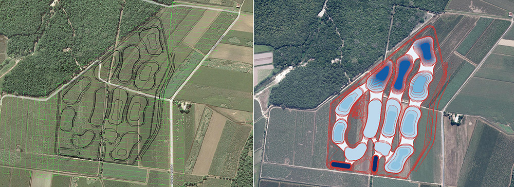 Flight line images showing where wetland will be formed.